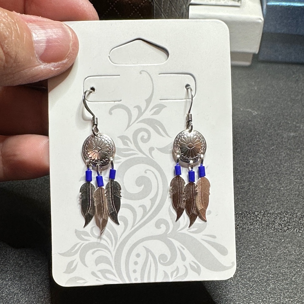 Vintage Silver and Feather Dangle Earrings